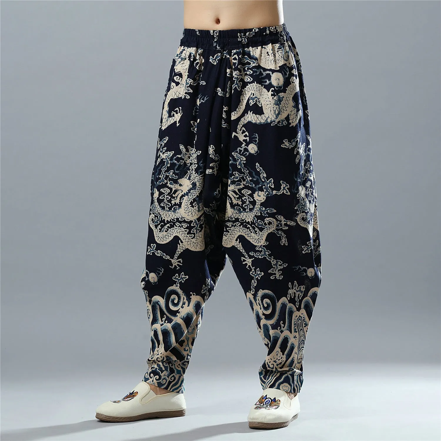2024 New Ethnic-Style Men’s Pants | Loose-Fit Lantern Pants with Dragon Print