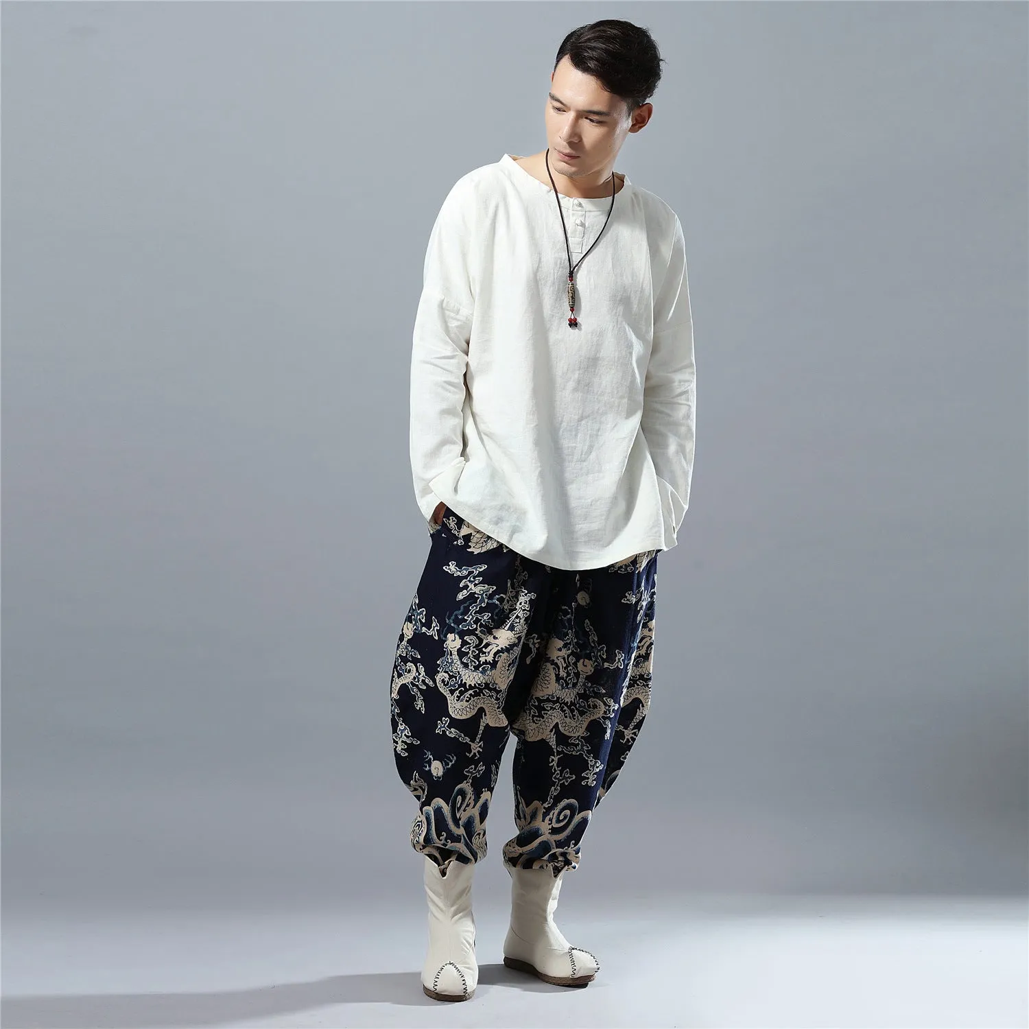 2024 New Ethnic-Style Men’s Pants | Loose-Fit Lantern Pants with Dragon Print