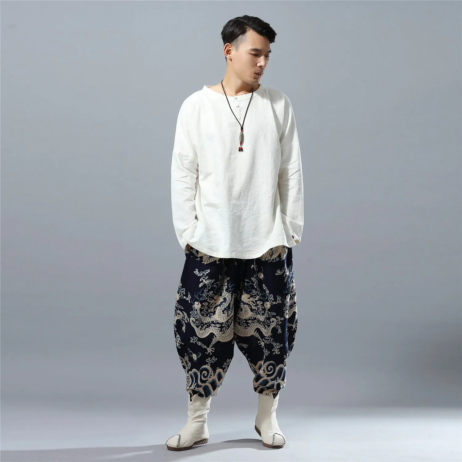 2024 New Ethnic-Style Men’s Pants | Loose-Fit Lantern Pants with Dragon Print