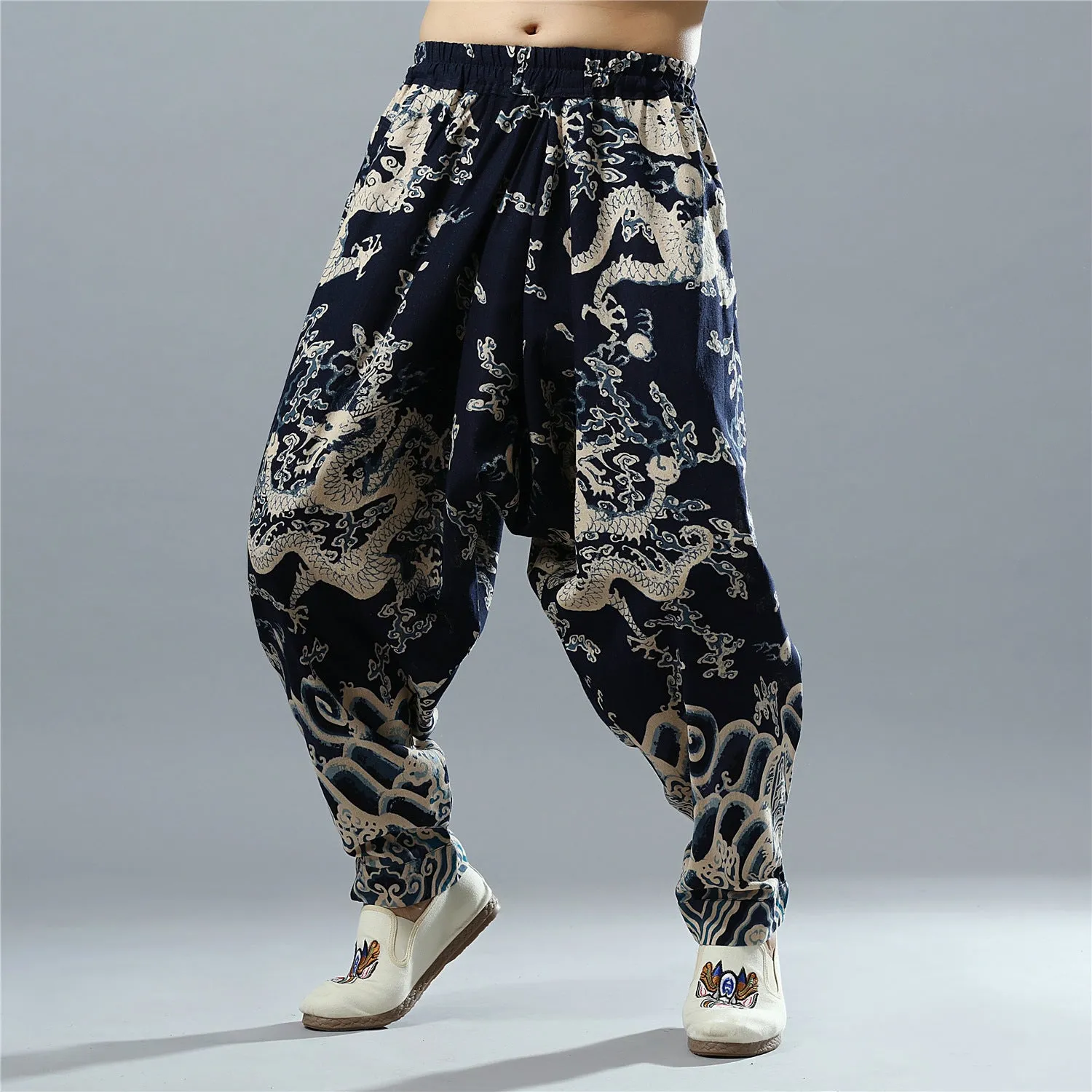 2024 New Ethnic-Style Men’s Pants | Loose-Fit Lantern Pants with Dragon Print