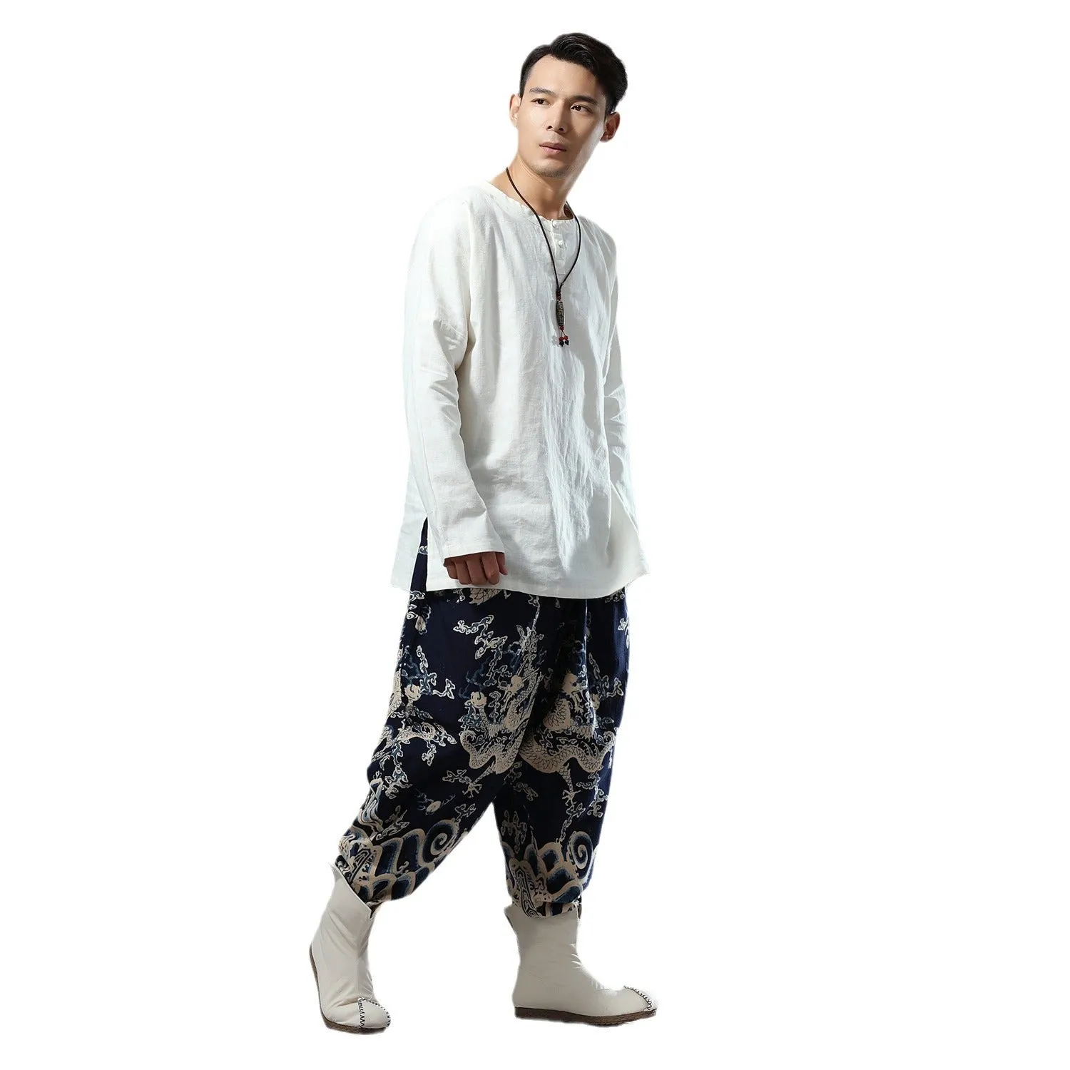2024 New Ethnic-Style Men’s Pants | Loose-Fit Lantern Pants with Dragon Print