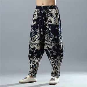 2024 New Ethnic-Style Men’s Pants | Loose-Fit Lantern Pants with Dragon Print