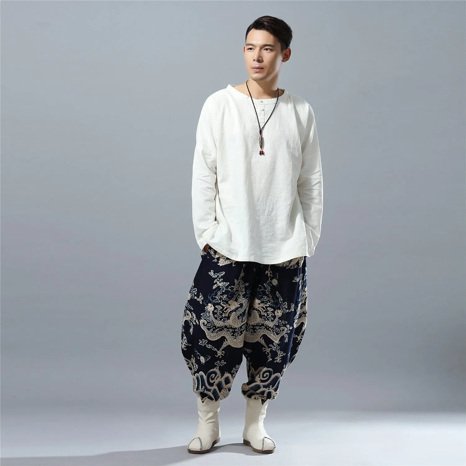 2024 New Ethnic-Style Men’s Pants | Loose-Fit Lantern Pants with Dragon Print