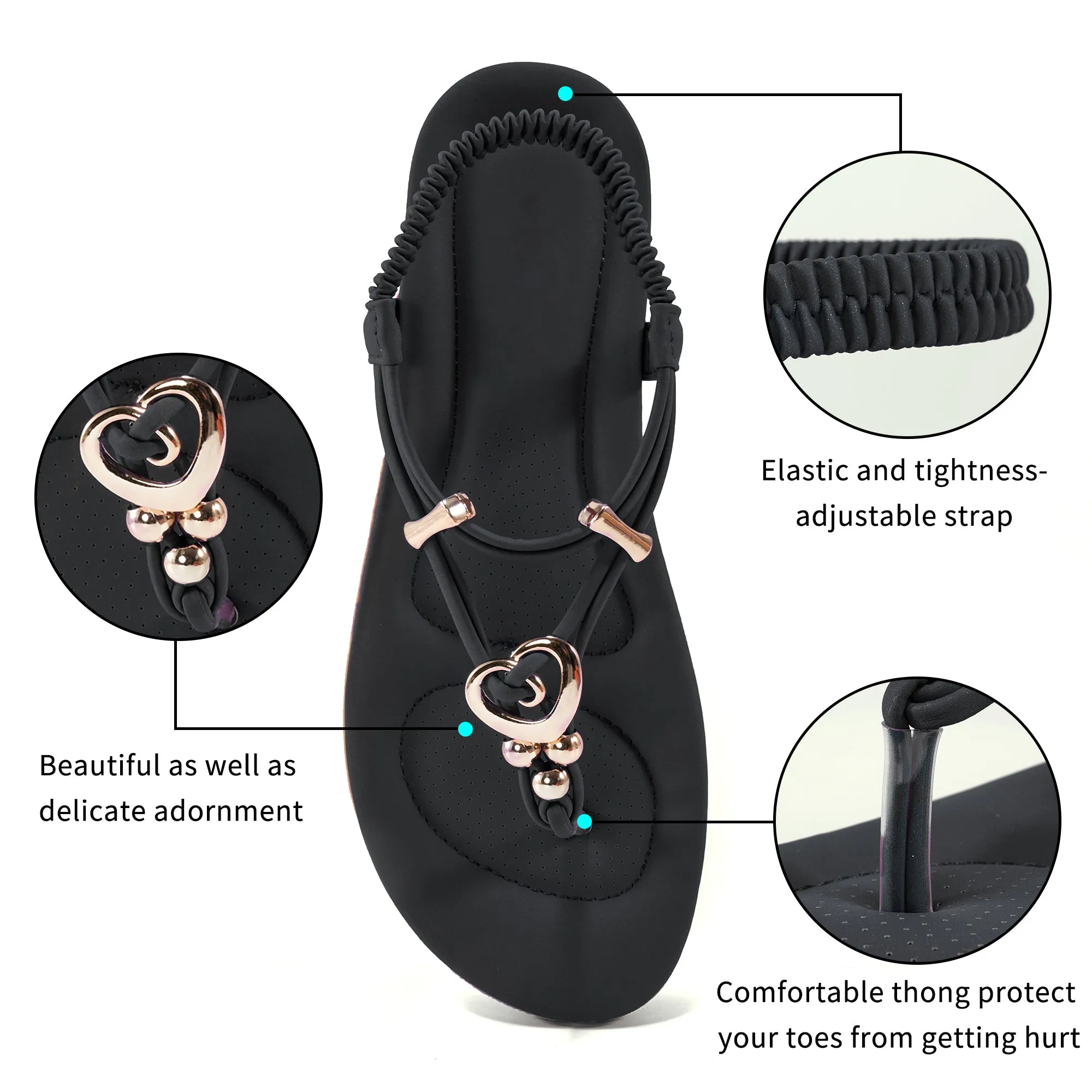 Almusen Women Flats Sandals Summer Beach Shoes Ankle T-Strap Adult Casual Flip Flops Dress Shoes
