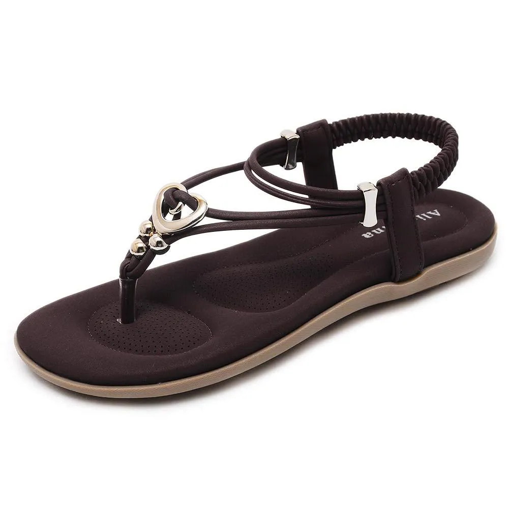 Almusen Women Flats Sandals Summer Beach Shoes Ankle T-Strap Adult Casual Flip Flops Dress Shoes