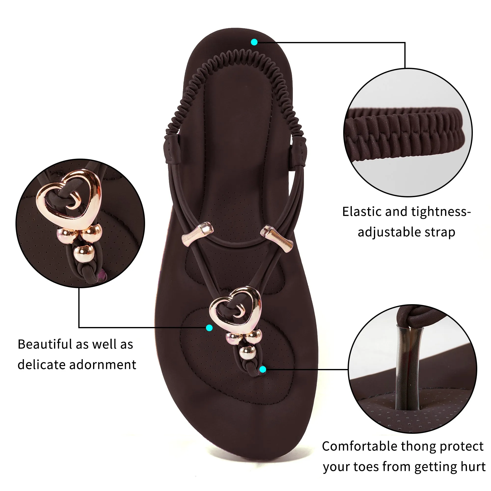 Almusen Women Flats Sandals Summer Beach Shoes Ankle T-Strap Adult Casual Flip Flops Dress Shoes