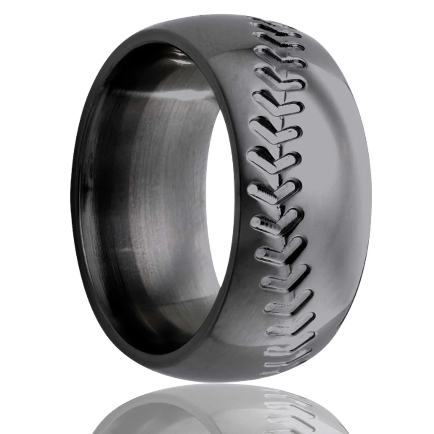 Baseball Stitch Black Zirconium Ring