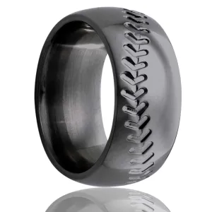 Baseball Stitch Black Zirconium Ring
