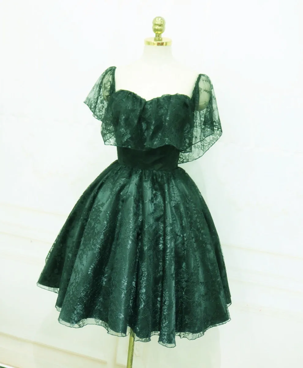 Beautiful Lace Green Off Shoulder Knee Length Party Dress, Bridesmaid Dress