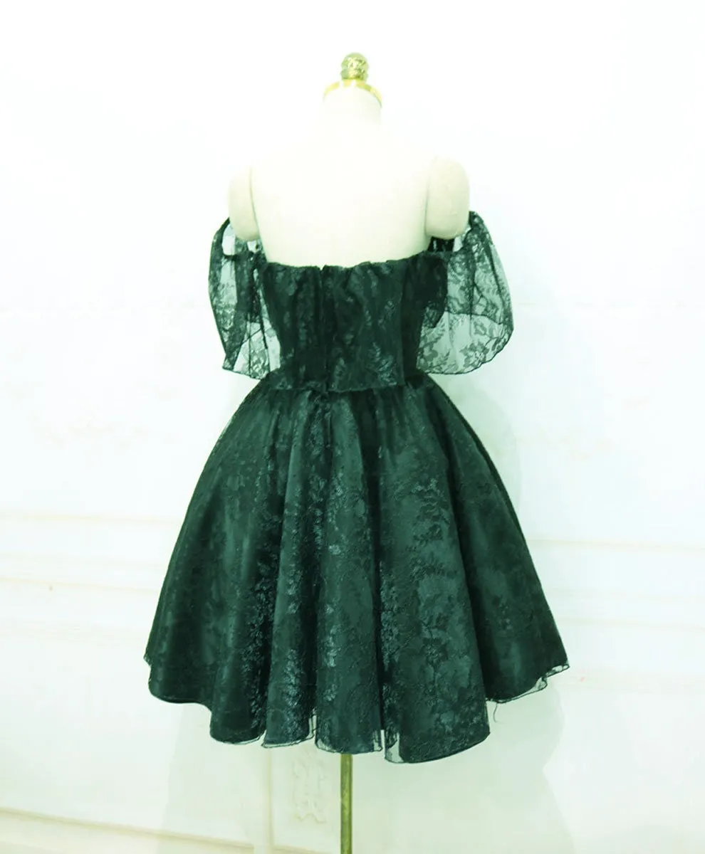 Beautiful Lace Green Off Shoulder Knee Length Party Dress, Bridesmaid Dress