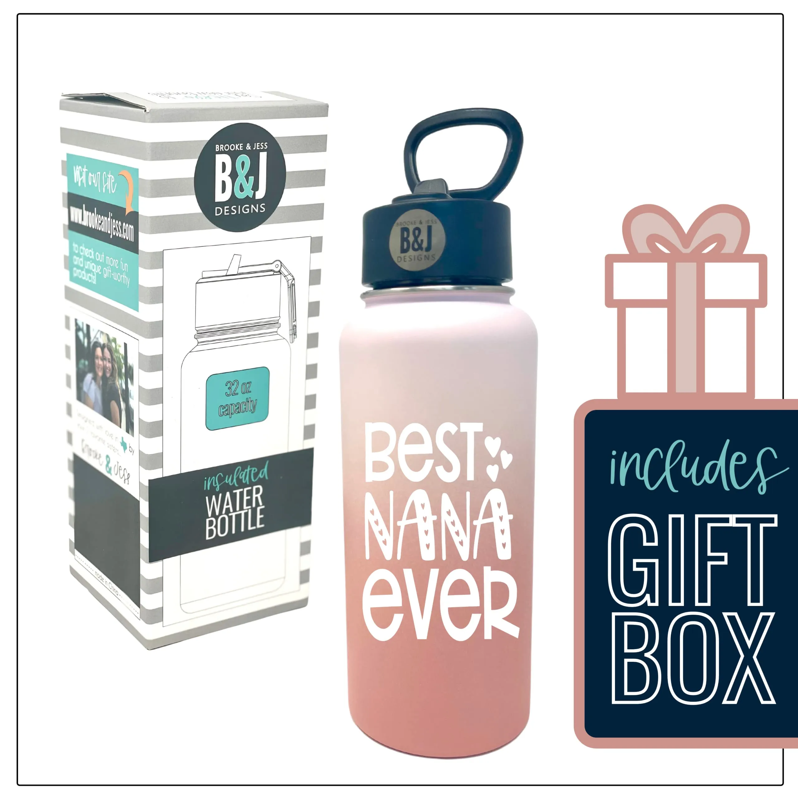 Best Nana Ever 32 oz Rose Gold Water Bottle for Grandmothers