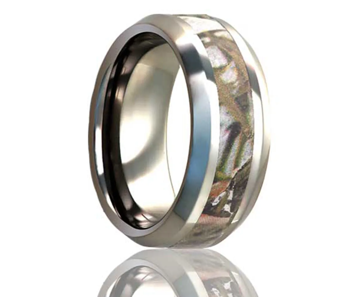 Beveled Edge Desert Camo Titanium Ring