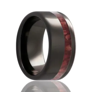 Black Diamond Ceramic Ring with Offset Coral Inlay