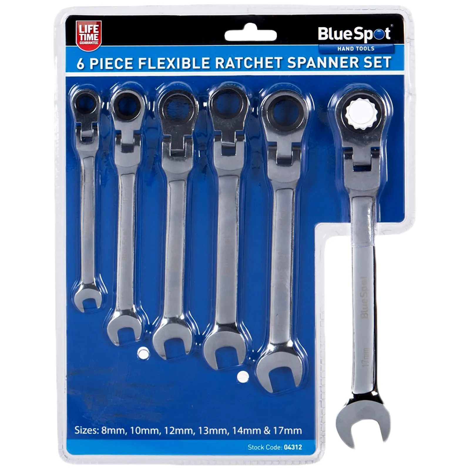 BlueSpot Ratchet Spanner Set Flexible Head Combination 6 Piece 8-17mm
