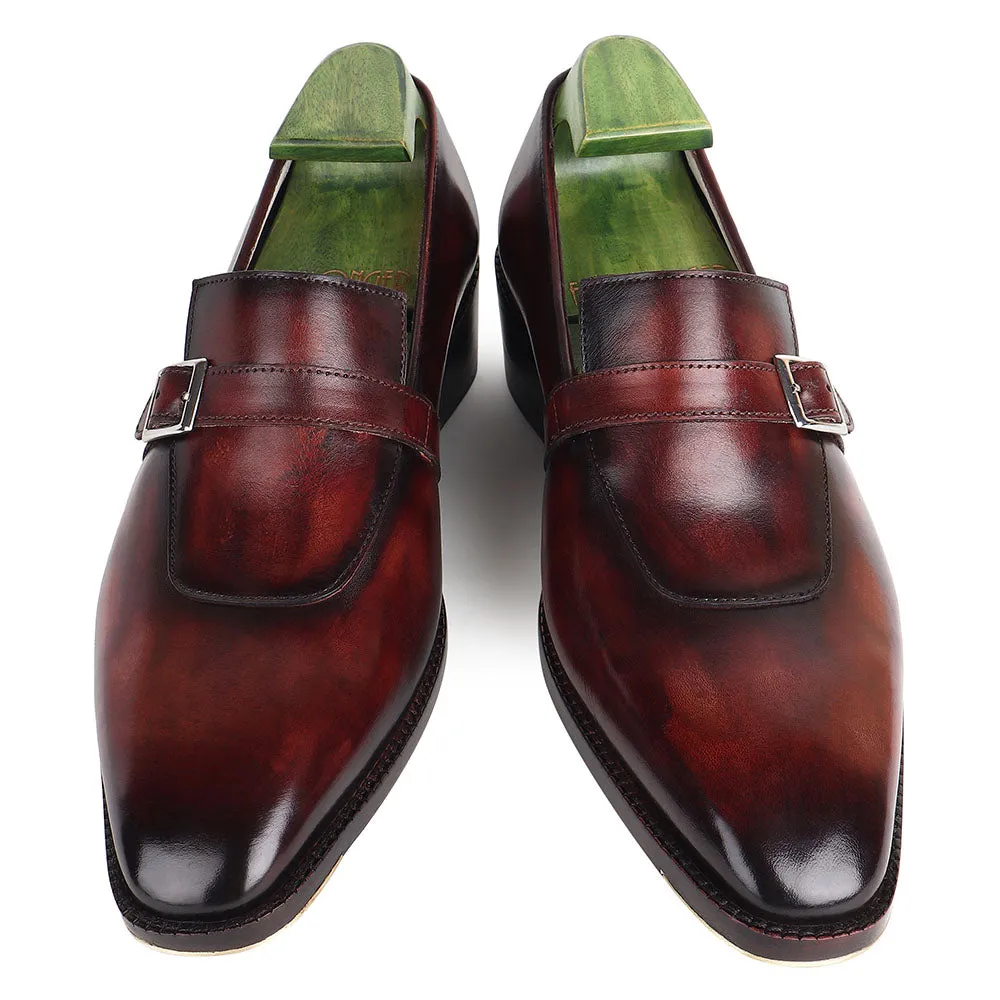 Brown Patina Goodyear Welted Mirror Glossed Strap Loafers   Fiddle Back Waist   Metal Toe