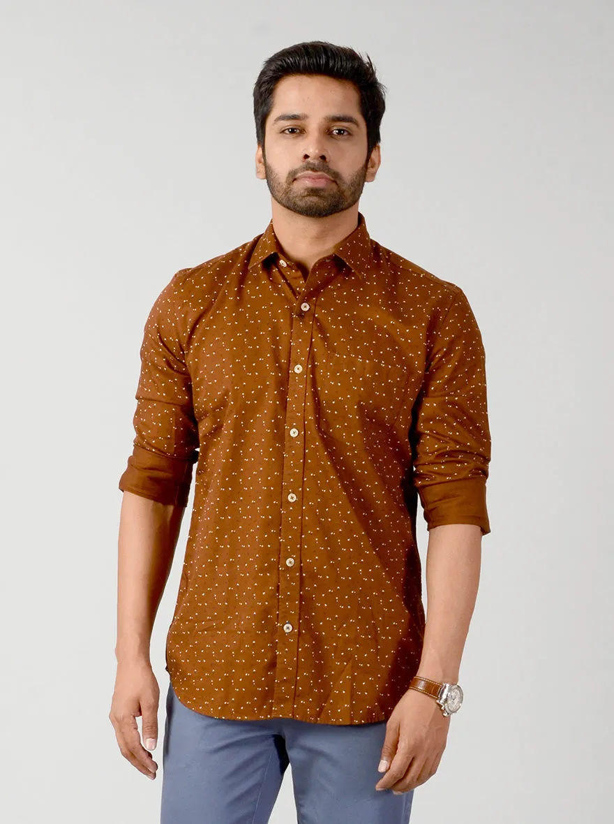 Brown Printed Slim Fit Casual Shirt | JadeBlue