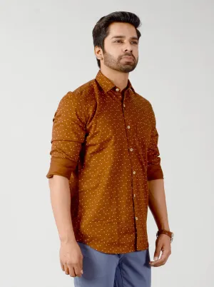 Brown Printed Slim Fit Casual Shirt | JadeBlue