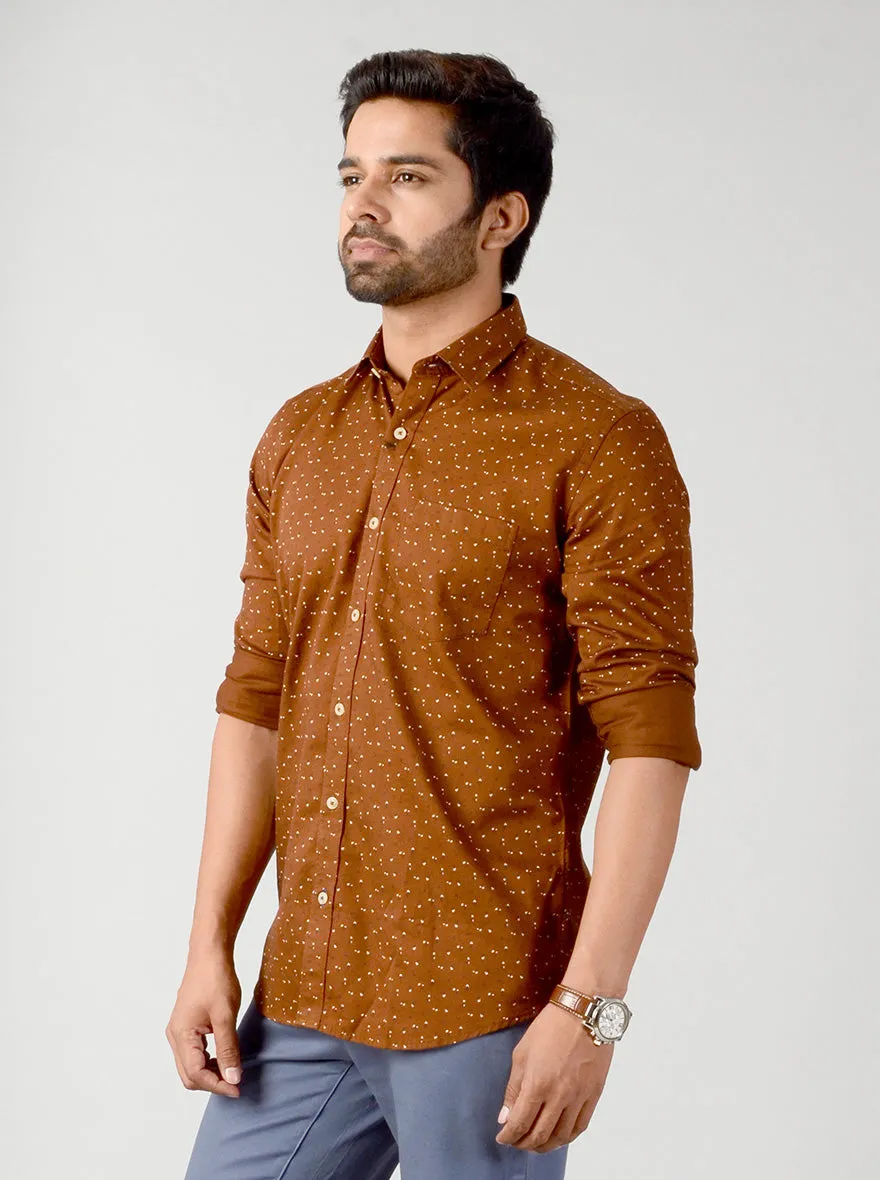 Brown Printed Slim Fit Casual Shirt | JadeBlue