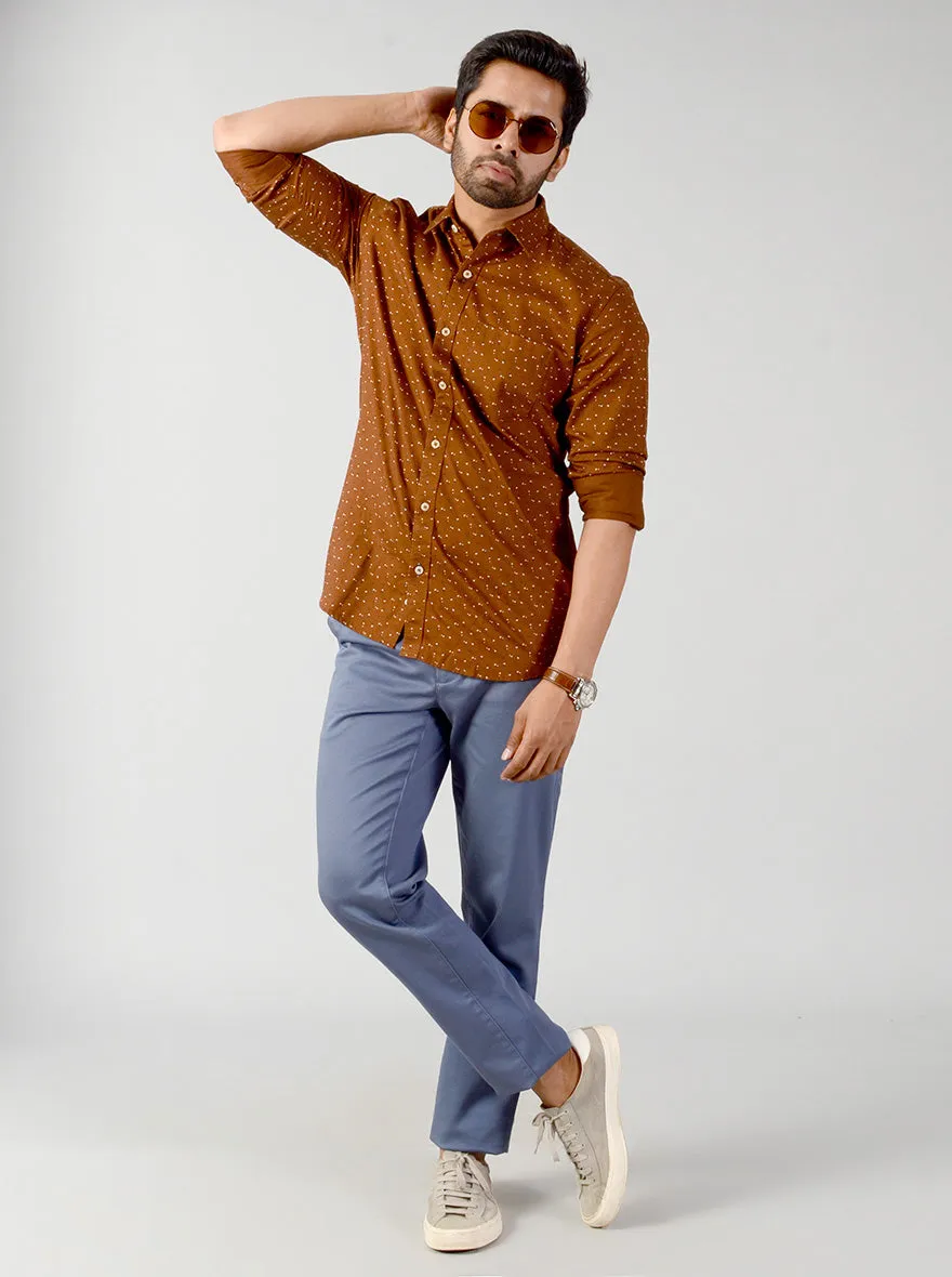 Brown Printed Slim Fit Casual Shirt | JadeBlue
