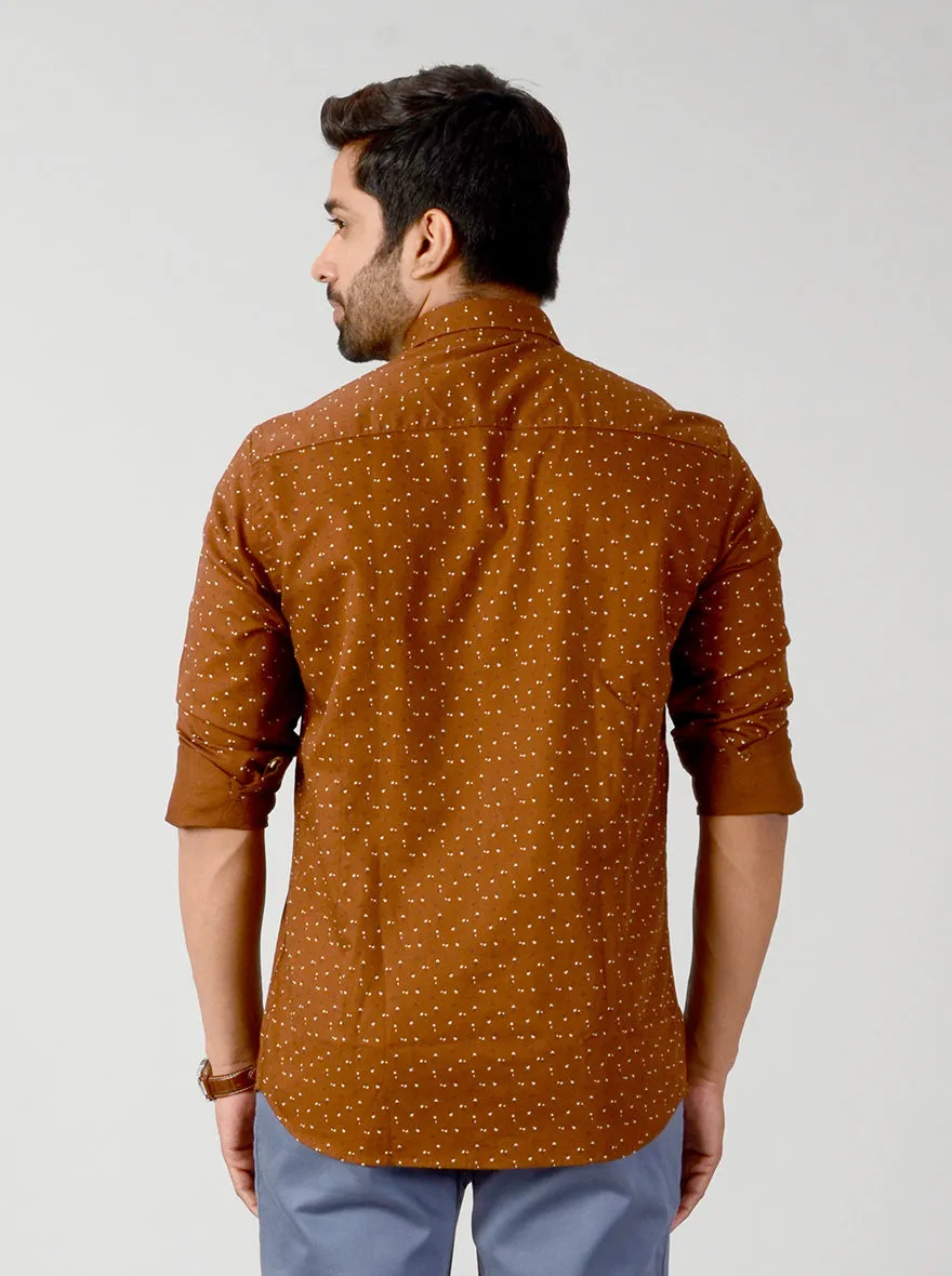 Brown Printed Slim Fit Casual Shirt | JadeBlue