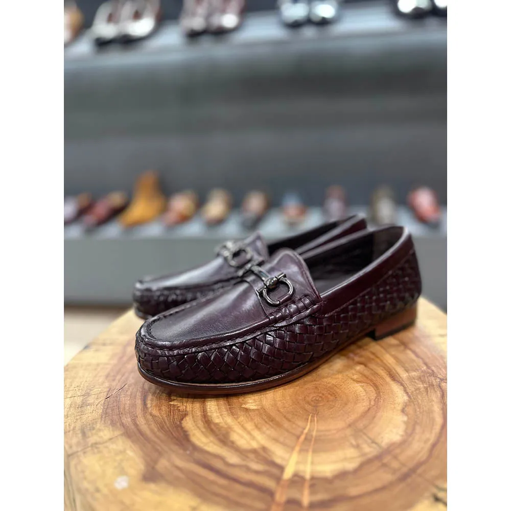 Burgundy Bradided Buckle Loafers