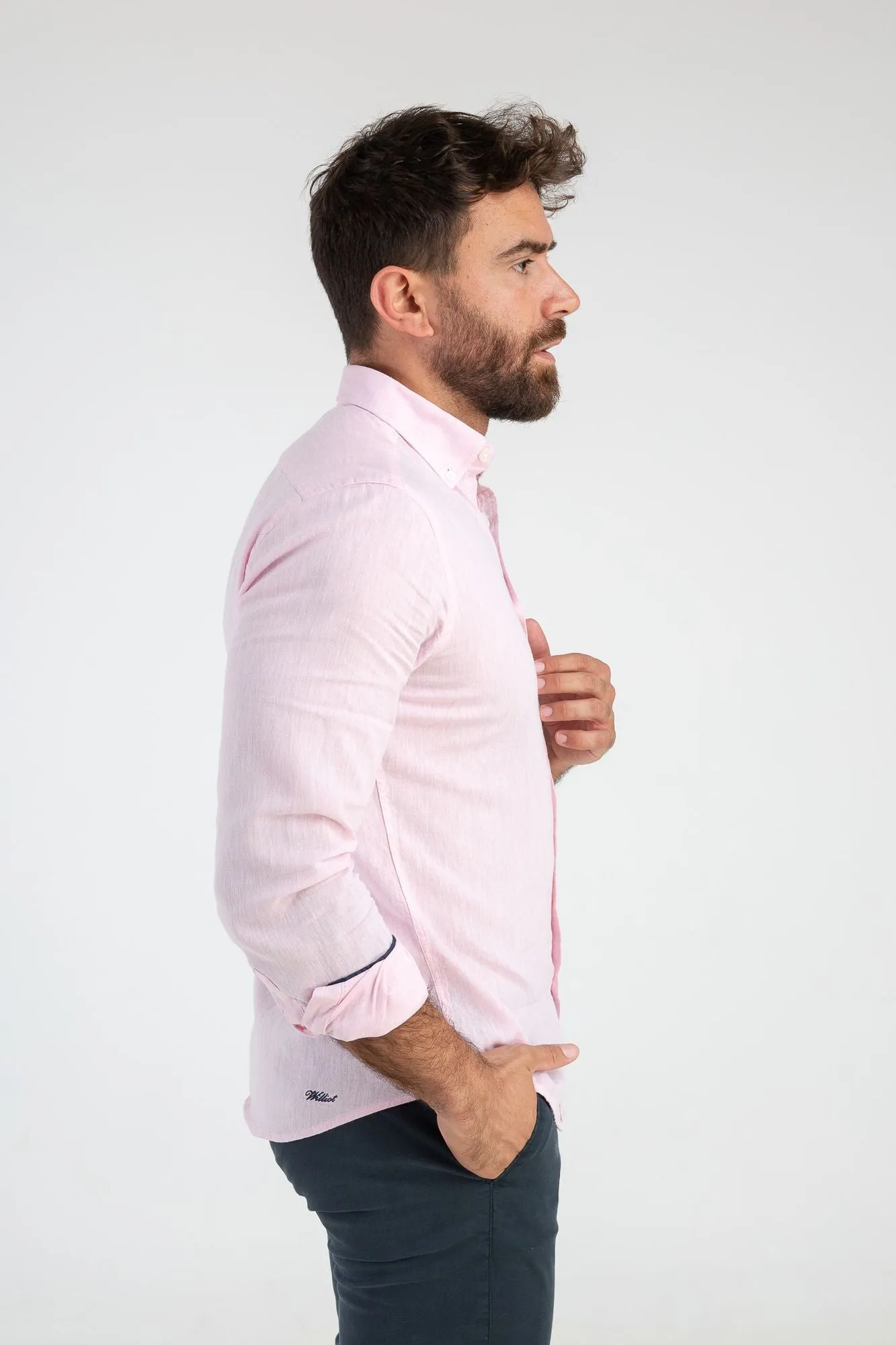 Camisa Lino Rosa Claro
