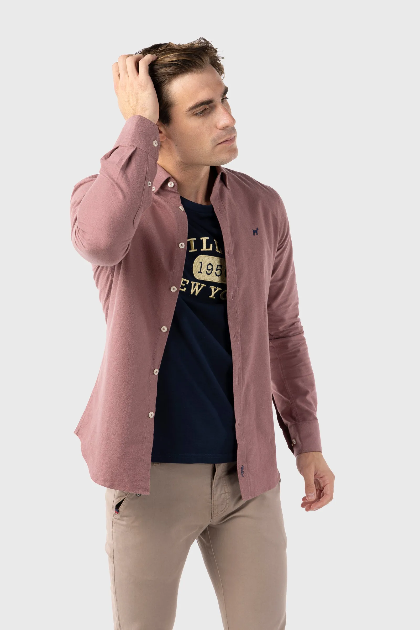 Camisa Oxford Marsala Acabado Brush