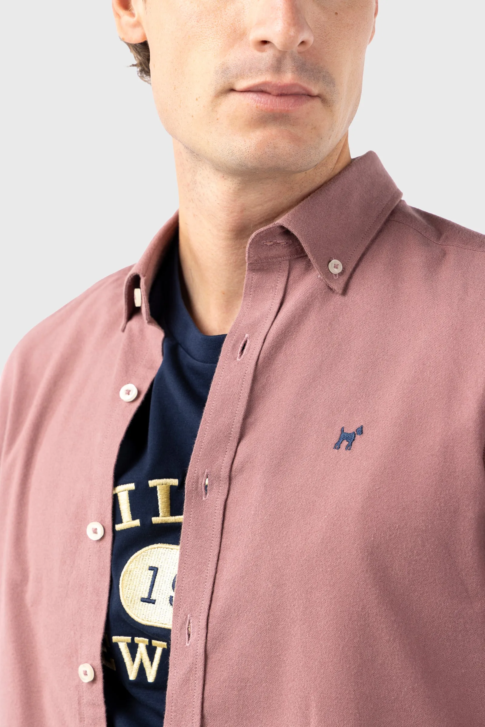 Camisa Oxford Marsala Acabado Brush