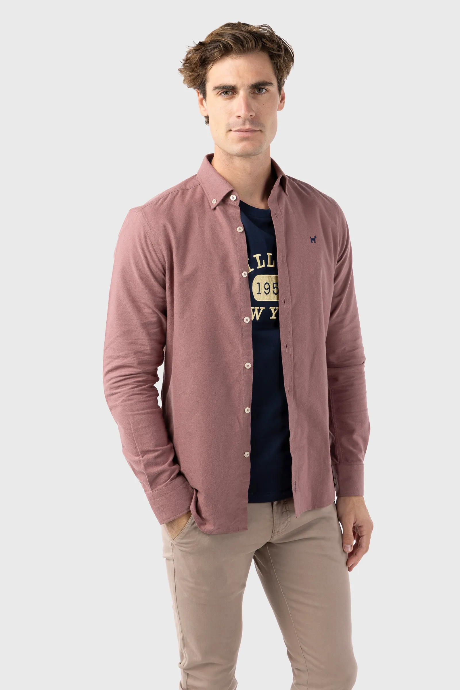 Camisa Oxford Marsala Acabado Brush