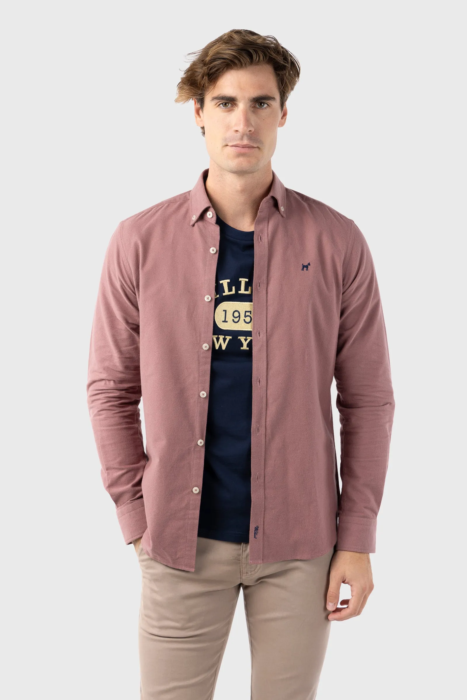 Camisa Oxford Marsala Acabado Brush