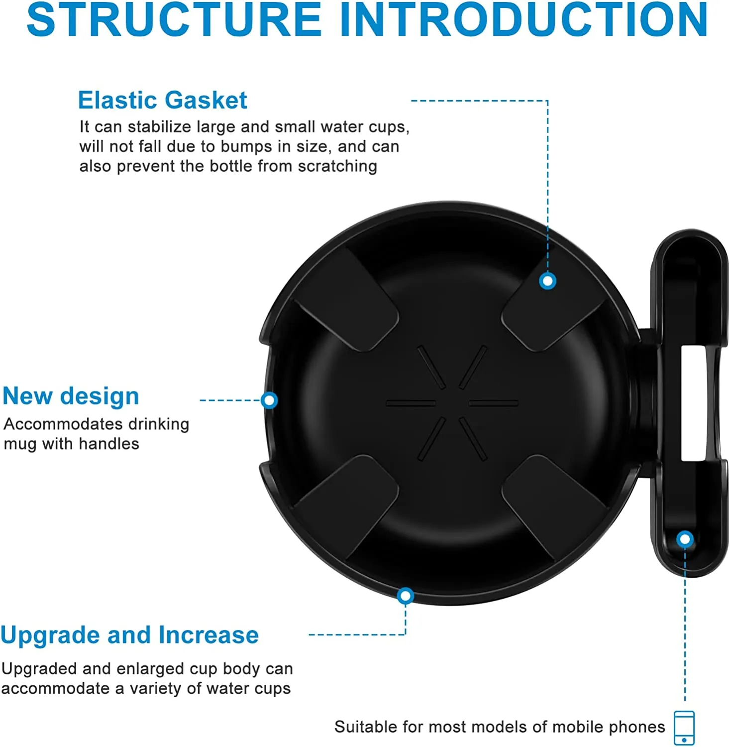 Car Cup Holder 2-in-1, Custom-Fit For Car, Car Cup Holder Expander Adapter with Adjustable Base, Car Cup Holder Expander Organizer with Phone Holder WAIN233