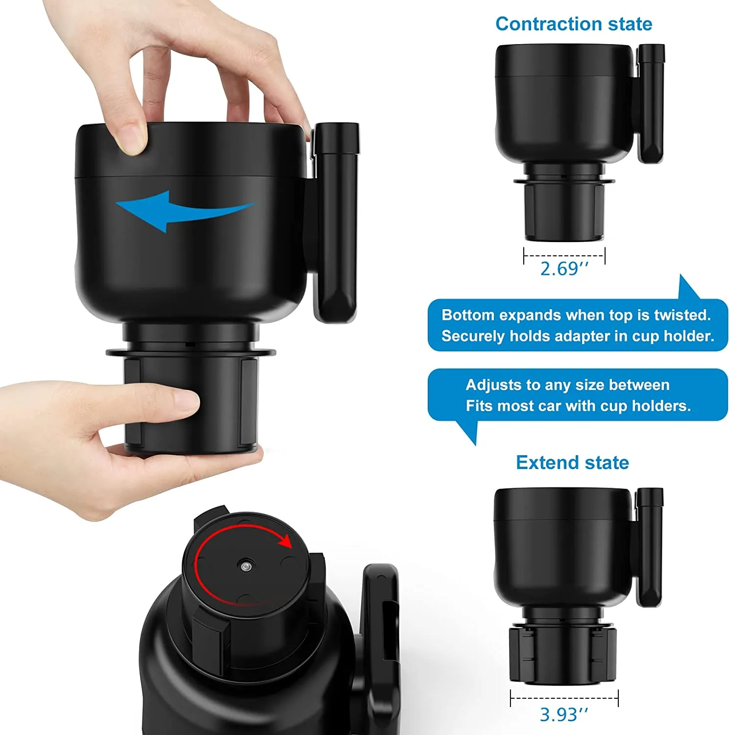 Car Cup Holder 2-in-1, Custom-Fit For Car, Car Cup Holder Expander Adapter with Adjustable Base, Car Cup Holder Expander Organizer with Phone Holder WAMB233