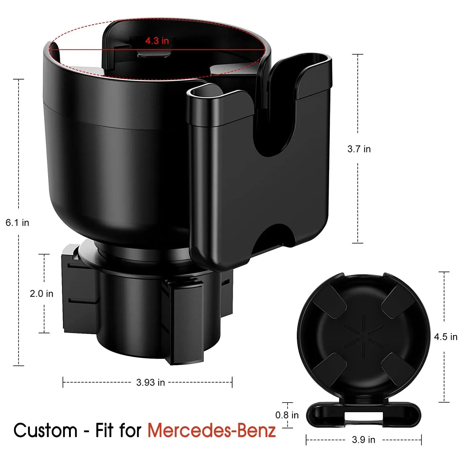 Car Cup Holder 2-in-1, Custom-Fit For Car, Car Cup Holder Expander Adapter with Adjustable Base, Car Cup Holder Expander Organizer with Phone Holder WAMB233