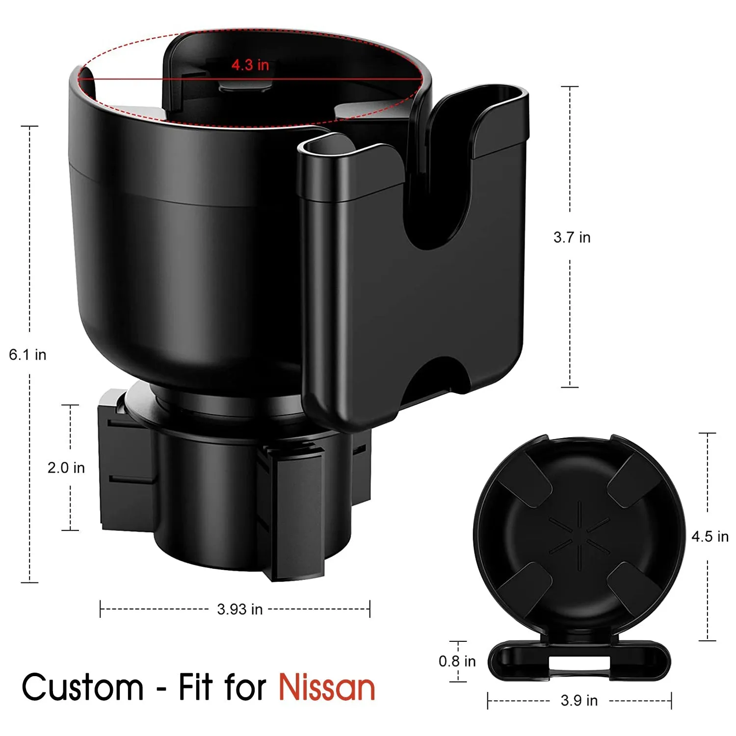 Car Cup Holder 2-in-1, Custom-Fit For Car, Car Cup Holder Expander Adapter with Adjustable Base, Car Cup Holder Expander Organizer with Phone Holder WAPU233