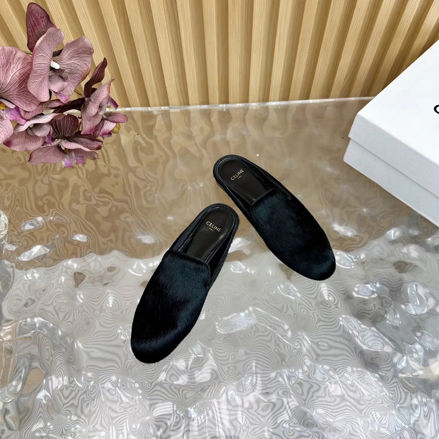 CELINE 25 Slippers Black Velvet 285912