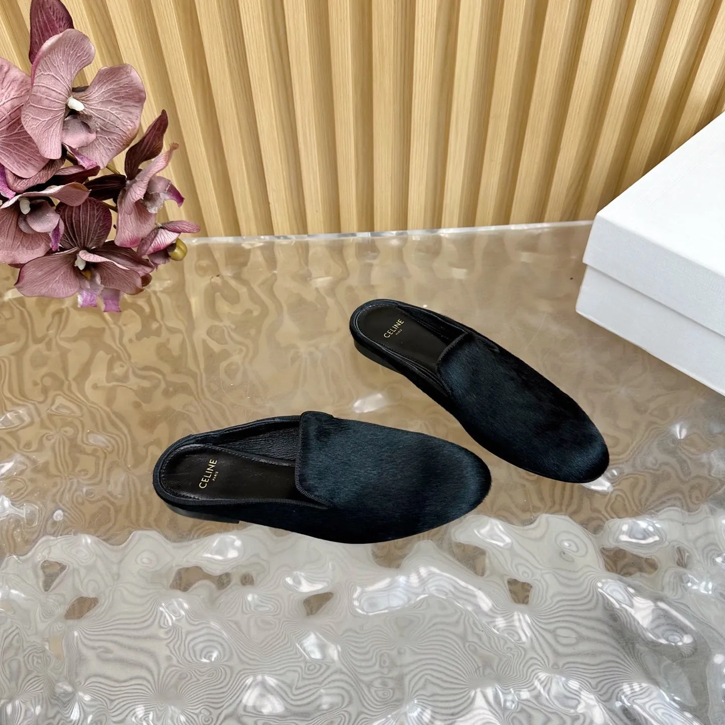 CELINE 25 Slippers Black Velvet 285912