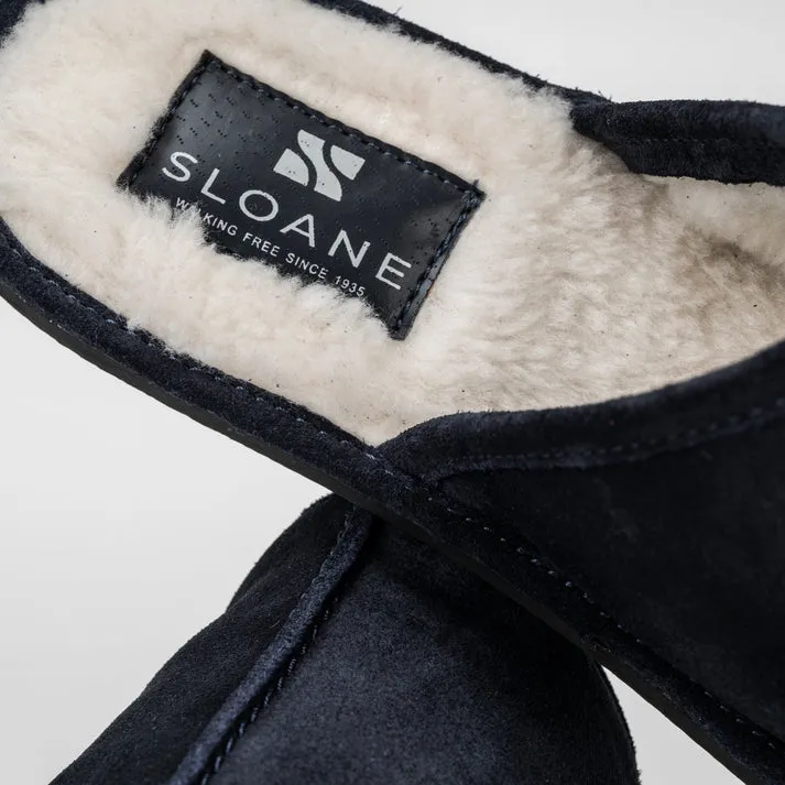 Charlton Navy Suede Slippers in Navy