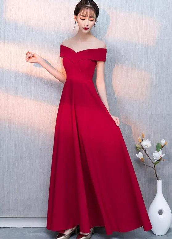 Charming Red Off Shoulder Sweetheart A-line Party Dress, Red Bridesmaid Dress