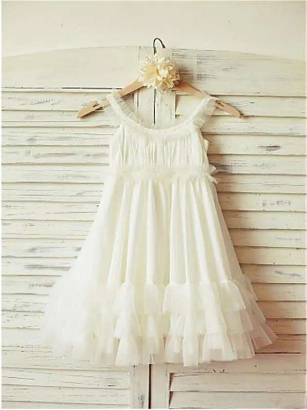 Chiffon Princess Ruffles Straps Flower Girl Dresses Floor Length