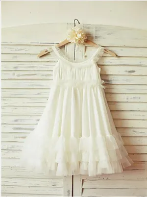 Chiffon Princess Ruffles Straps Flower Girl Dresses Floor Length
