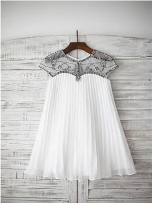 Chiffon Princess Short Sleeves Flower Girl Dresses Floor Length Beading Dress