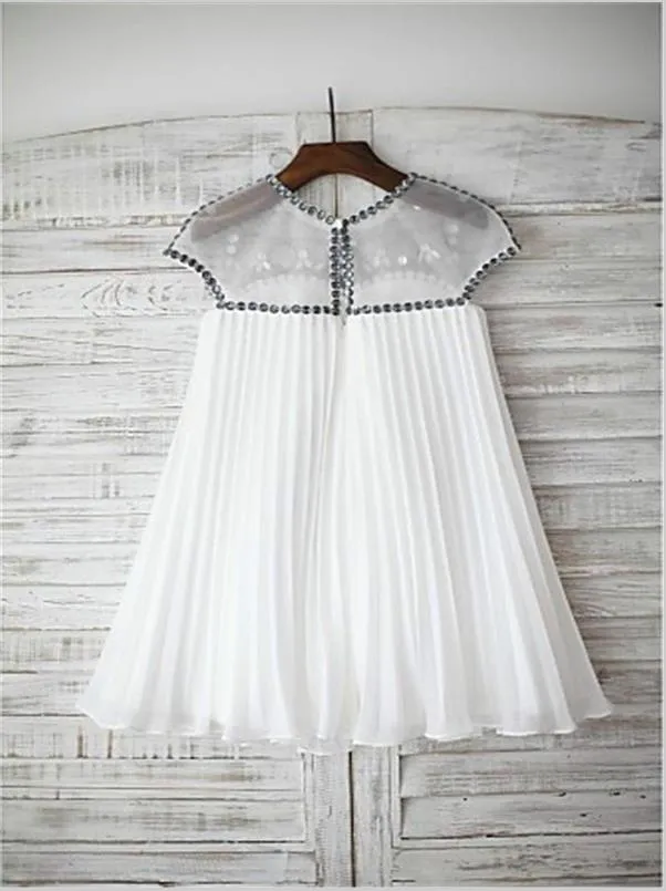 Chiffon Princess Short Sleeves Flower Girl Dresses Floor Length Beading Dress