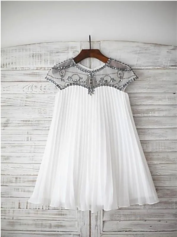 Chiffon Princess Short Sleeves Flower Girl Dresses Floor Length Beading Dress