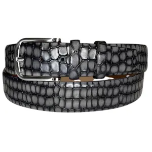 Corrente Men’s Croco Grey Embossed Italian Leather Belt with Adjustable Buckle