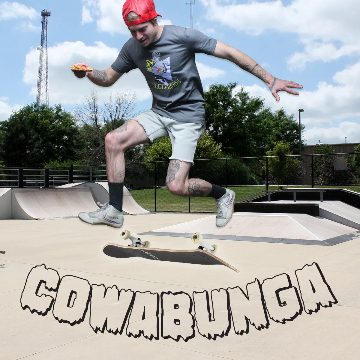 Cowabunga! 90s Skateboard Pizza Teenage Mutant Ninja Turtles Tribute Shirt