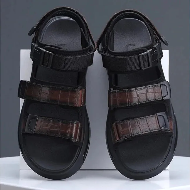 Crocodile Mens Leather Sandal (Wood Brown)