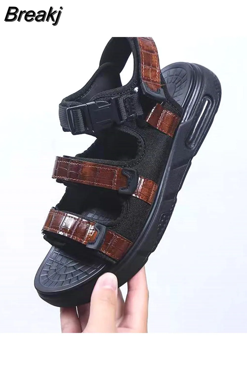 Crocodile Mens Leather Sandal (Wood Brown)