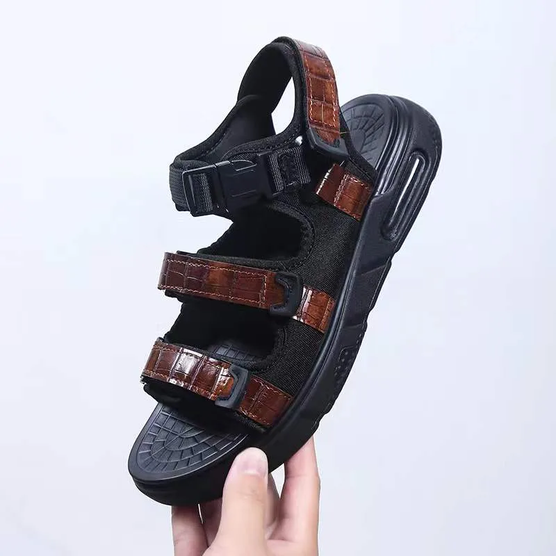 Crocodile Mens Leather Sandal (Wood Brown)