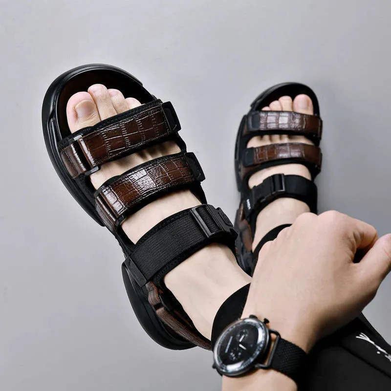 Crocodile Mens Leather Sandal (Wood Brown)