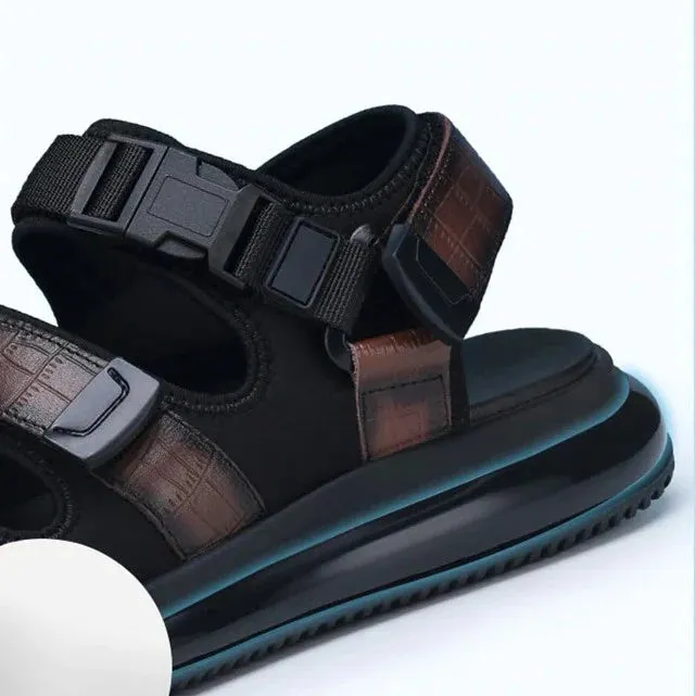 Crocodile Mens Leather Sandal (Wood Brown)